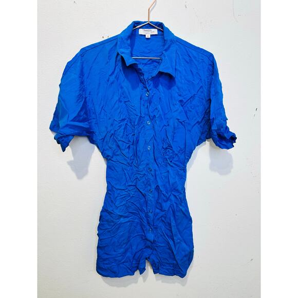 THAKOON Women's Blue Button Front Collared Tie Waist Mini Shirt Dress Size 6 - Picture 6 of 9